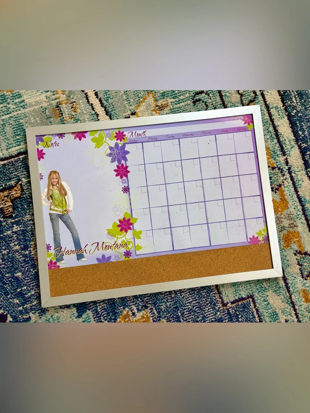 VTG 2007 Hannah Montana Dry-Erase Monthly Calendar Board with Cork Strip